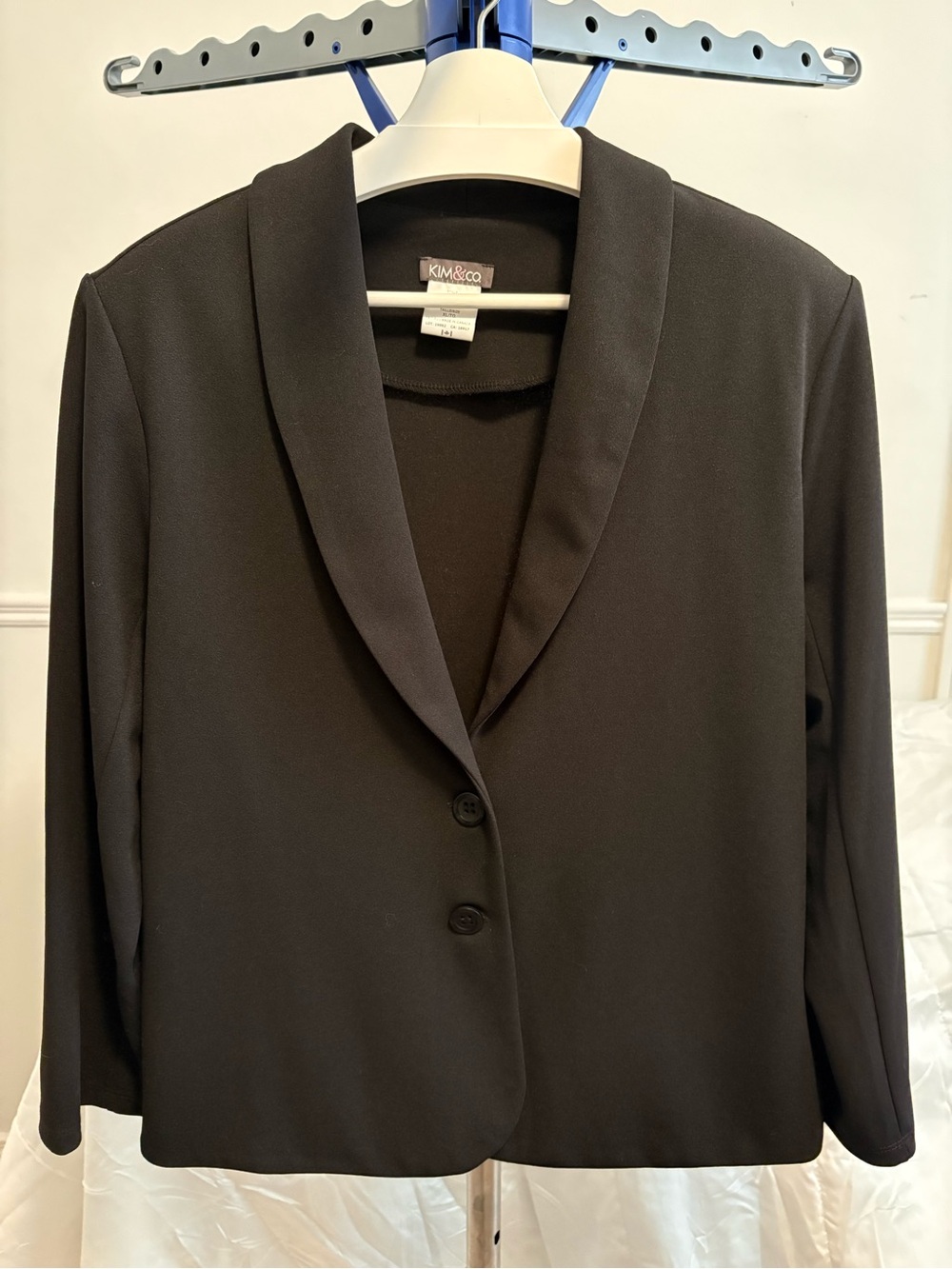 🇨🇦 KIM & CO. Black Structured Ponte Crepe Shawl Collar Blazer Jacket XL  NWOT